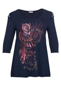 sheego by Joe Browns Große Größen Longshirt mit Cut-outs, Zierband und Frontdruck Gr. 56/58 blau von sheego für Damen