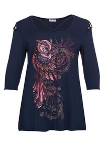 sheego by Joe Browns Große Größen Longshirt mit Cut-outs, Zierband und Frontdruck Gr. 44/46 blau von sheego für Damen