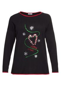 Große Größen Strickpullover mit gesticktem Weihnachtsmotiv Gr. 52/54 schwarz von sheego für Damen