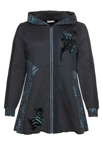 sheego by Joe Browns Große Größen Longsweatjacke in A-Linie, mit Kapuze und Flockprint Gr. 52/54 schwarz von sheego für Damen