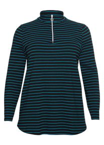 Große Größen Longshirt mit Ringeln und Stehkragen Gr. 56/58 schwarz von sheego für Damen
