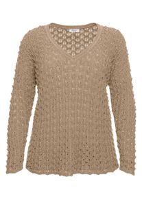 Große Größen Strickpullover in luftiger Ajouroptik, mit V-Ausschnitt Gr. 56/58 braun von sheego für Damen