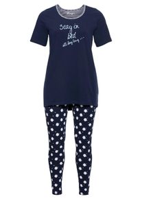 Große Größen Schlafanzugset aus Shirt und Leggings, bedruckt Gr. 50 blau bedruckt von sheego für Damen