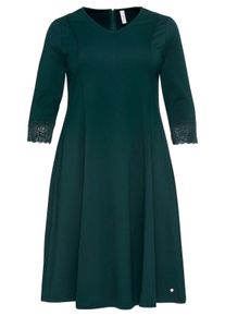Große Größen BASIC Bahnenkleid mit Spitze am Ärmelsaum Gr. 56 grün von sheego für Damen