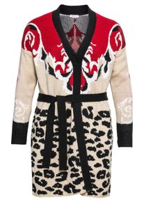 Große Größen Longstrickjacke mit Jacquardmustern und Bindegürtel Gr. 56/58 gemustert von sheego für Damen