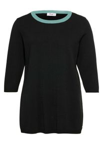 Große Größen Longpullover mit Kontraststreifen im Rücken, in A-Linie Gr. 44/46 schwarz gestreift von sheego für Damen