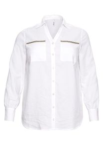 Große Größen Longbluse mit V-Ausschnitt und Knopfleiste Gr. 54 weiß von sheego für Damen