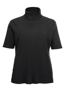 Große Größen Rippshirt mit Rollkragen und Halbarmen Gr. 56/58 schwarz von sheego für Damen