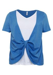Große Größen T-Shirt in 2-in-1 Optik aus Flammgarn Gr. 48/50 blau von sheego für Damen