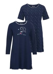 Große Größen Nachthemden-Set mit Aufdrucken und Schleifen Gr. 52/54 blau von sheego für Damen
