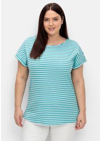 Große Größen Oversized-Shirt mit garngefärbten Ringeln Gr. 56/58 blau gestreift von sheego für Damen