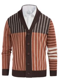 GRACE KARIN Herren Vintage Streifen Cardigan Pullover Schalkragen Knöpfe Strickwaren, Braun, Mittel