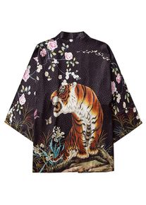 Siehin Herren Tiger-Druck Frühling-Sommer Harajuku Kimono Cardigan Japan Happi Kimono Jacke Yukata Coat Ukiyoe Baggy Tops (Schwarz, M)