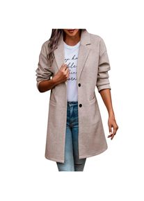TURWXGSO Damen Mantel Elegante Reverskragen Langarm Knopf Mittellang Jacke Einfarbige Casual Mantel Herbst Frühling Übergangsjacke Locker Knielänge Büro Tägliche Outwear Trenchcoat S-XXL