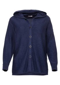 Große Größen Strickjacke mit Kapuze und Knopfleiste Gr. 52/54 blau von sheego für Damen