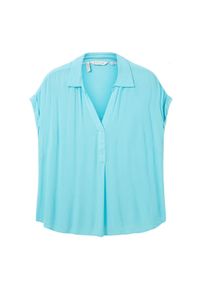 Tom Tailor Große Größen Tunika aus Viskose, mit Blusenkragen und kurzem Arm Gr. 50 blau für Damen