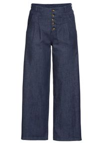 Große Größen Weite High-Waist-Jeans mit Bundfalten Gr. 54 blau von sheego für Damen