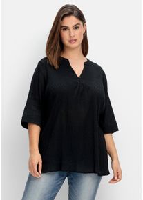Große Größen Gecrinkelte Tunika mit eingewebten Punkten Gr. 44 schwarz von sheego für Damen