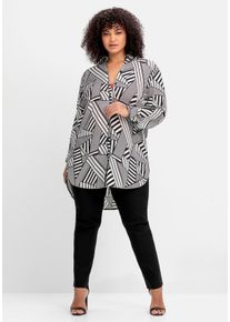 Große Größen Lange Hemdbluse mit grafischem Muster Gr. 40 schwarz/weiß gemustert von sheego für Damen