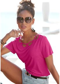Buffalo Kurzarmshirt pink Gr. 32/34 für Damen. Mit Rundhals. Figurumspielend. Nachhaltig.