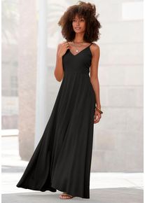 Lascana Maxikleid schwarz Gr. 34 für Damen. Mit V-Ausschnitt. Figurumspielend. Nachhaltig.