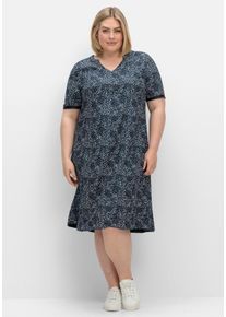 Große Größen Kleid in leichter A-Linie, mit Punkte-Alloverprint Gr. 54 blau gepunktet von sheego für Damen