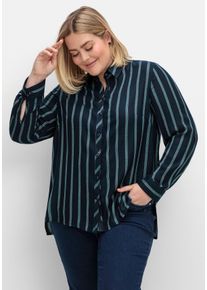 Große Größen Hemdbluse mit Multicolor-Streifen, leicht transparent Gr. 48 blau gestreift von sheego für Damen