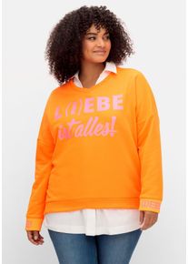 sheego loves miss goodlife Große Größen Sweatshirt mit Wordingprints und V-Ausschnitt Gr. 54 orange von sheego für Damen