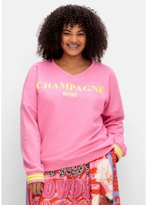 sheego loves miss goodlife Große Größen Sweatshirt mit Wordingprint und Streifenbündchen Gr. 50 pink gestreift von sheego für Damen