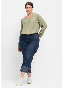Große Größen Weite 7/8-Jeans mit breitem Saum-Umschlag Gr. 54 blau von sheego für Damen