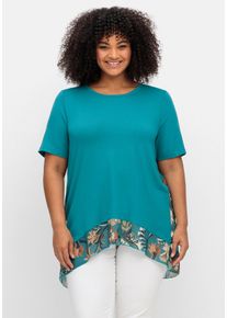 sheego by Joe Browns Große Größen Longshirt mit floral bedruckten Crêpe- Einsätzen Gr. 52/54 blau geblümt von sheego für Damen
