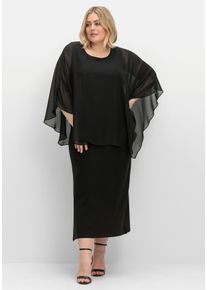 Große Größen Abendkleid in A-Linie mit weiten Fledermausärmeln Gr. 54 schwarz von sheego für Damen