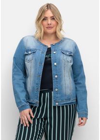 Große Größen Jeansjacke in kragenloser Form, mit Waschung Gr. 46 blau von sheego für Damen