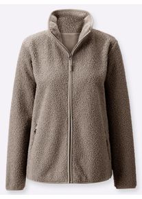 sheego Gro&szlig;e Gr&ouml;&szlig;en Fleecejacke mit Rei&szlig;verschluss-Taschen, taupe, Gr&ouml;&szlig;e 54 - Damen
