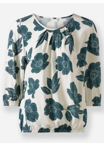 sheego Große Größen Druckbluse mit elastischen Bündchen, champagner-petrol-bedruckt, Größe 44 - Damen