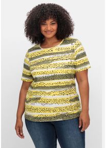 Große Größen Doppelpack Jerseyshirts, 1x uni, 1x gestreift Gr. 46 gelb bedruckt / grün gestreift von sheego für Damen