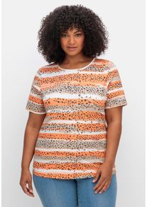 Große Größen Doppelpack Jerseyshirts, 1x uni, 1x gestreift Gr. 40 orange gestreift von sheego für Damen