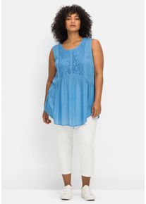 sheego by Joe Browns Große Größen Top mit Crochet-Spitze und Zipfelsaum Gr. 50 blau von sheego für Damen