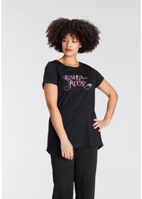 Kangaroos Große Größen Doppelpack Longshirts mit Rundhalsausschnitt Gr. 52/54 schwarz/pink für Damen