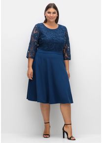 Große Größen Cocktailkleid mit Zierbortenstickerei am Oberteil Gr. 52 blau von sheego für Damen