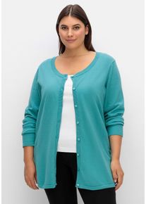Große Größen Feinstrickjacke mit Rundhalsausschnitt und Knopfleiste Gr. 52/54 blau von sheego für Damen
