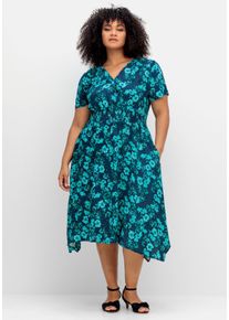 sheego by Joe Browns Große Größen Kleid mit Blumendruck und Zipfelsaum Gr. 58 blau geblümt von sheego für Damen