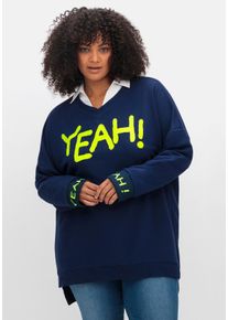 sheego loves miss goodlife Große Größen Oversize-Sweatshirt mit Statement-Frontdruck Gr. 42 blau von sheego für Damen