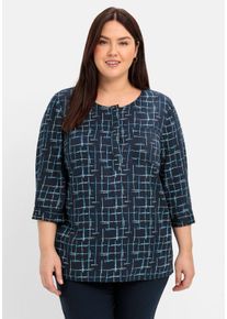Große Größen Tunika mit 3/4-Arm und grafischem Alloverprint Gr. 56 blau von sheego für Damen