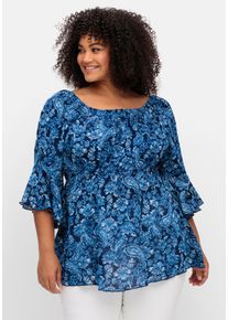 sheego by Joe Browns Große Größen Tunika mit Blumenprint und Volantärmeln Gr. 58 blau geblümt von sheego für Damen