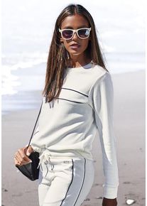 H.I.S. H.I.S Sweatshirt braun Gr. 32/34 für Damen. Rundhals und Logostickerei, Piping, Logoschriftzug. Bequem. Nachhaltig.