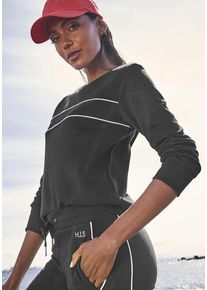 H.I.S. H.I.S Sweatshirt blau Gr. 32/34 für Damen. Rundhals und Logostickerei, Piping, Logoschriftzug. Bequem. Nachhaltig.
