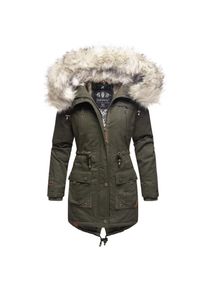 Navahoo Damen stylischer Wintermantel Baumwollparka mit Kunstfell-Kapuze Honigfee