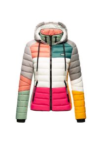 Navahoo Damen Steppjacke leichte Übergangsjacke mit Kapuze im Colourblocking Stil Lulana Multikulti