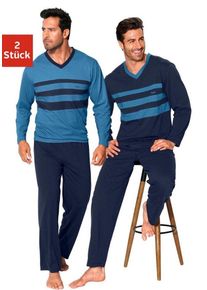 Le Jogger® Pyjama (Packung, 4 tlg., 2 Stück) mit kontrastfarbigen Einsätzen vorn, blau